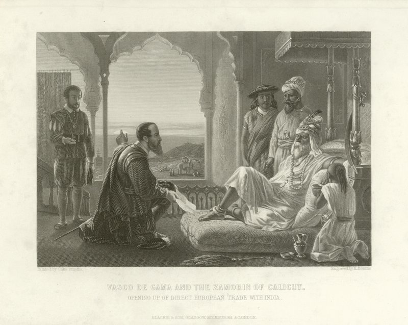 Vasco da Gama and the Zamorin of Calicut, 1498 by English School