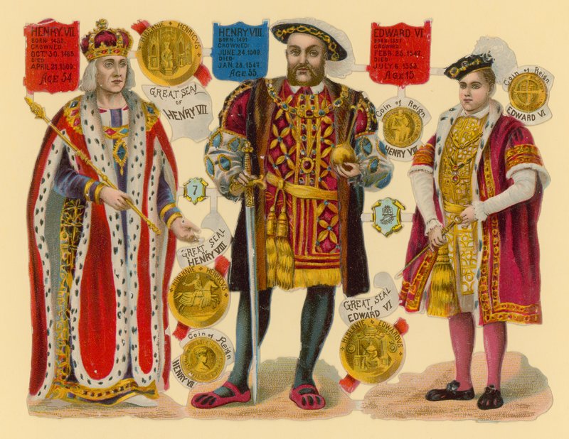Victorian scrap: King Henry VII, King Henry VIII, King Edward VI by English School