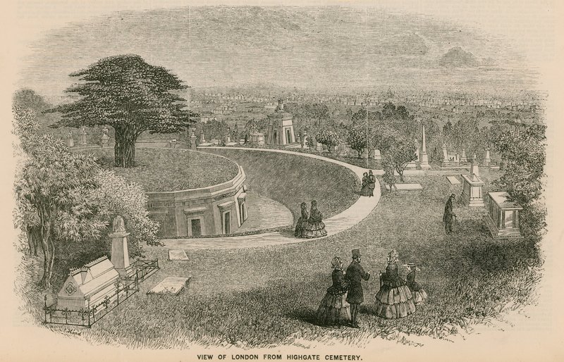 View of London from Highgate Cemetery by English School