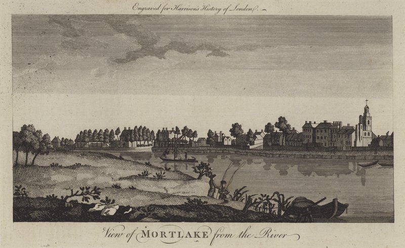 View of Mortlake from the River Thames by English School