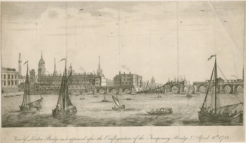 View of Old London Bridge as it appeared after the Fire of 1758 by English School