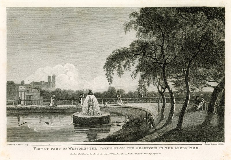 View of part of Westminster, taken from the reservoir in the Green Park by English School