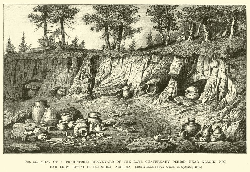View of prehistoric graveyard of the Late Quaternary Period, near Klenik, not far from Littai in Carniola, Austria by English School