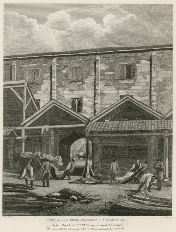 View of the Skin Market in Leadenhall, in the Parish of St Peter Upon Cornhill, London by English School