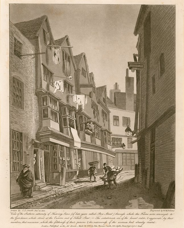 View of the Southern extremity of Thieving Lane (of late years called Bow Street) by English School