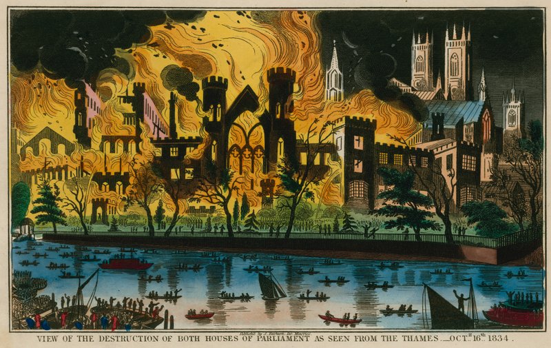 View of the Destruction of Both Houses of Parliament as Seen from the Thames, 16 October 1834 by English School