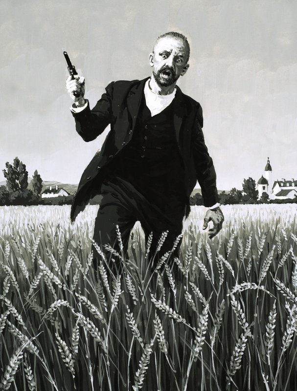 Vincent Van Gogh walking through a wheat field towards his death by English School