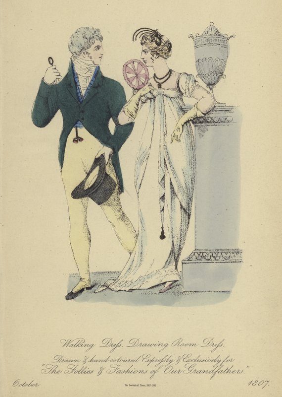 Walking Dress and Drawing Room Dress by English School