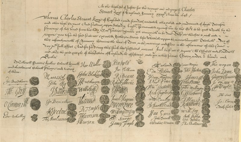 Warrant for the execution of King Charles I by English School