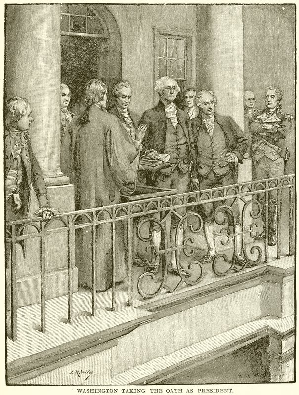 Washington taking the Oath as President by English School