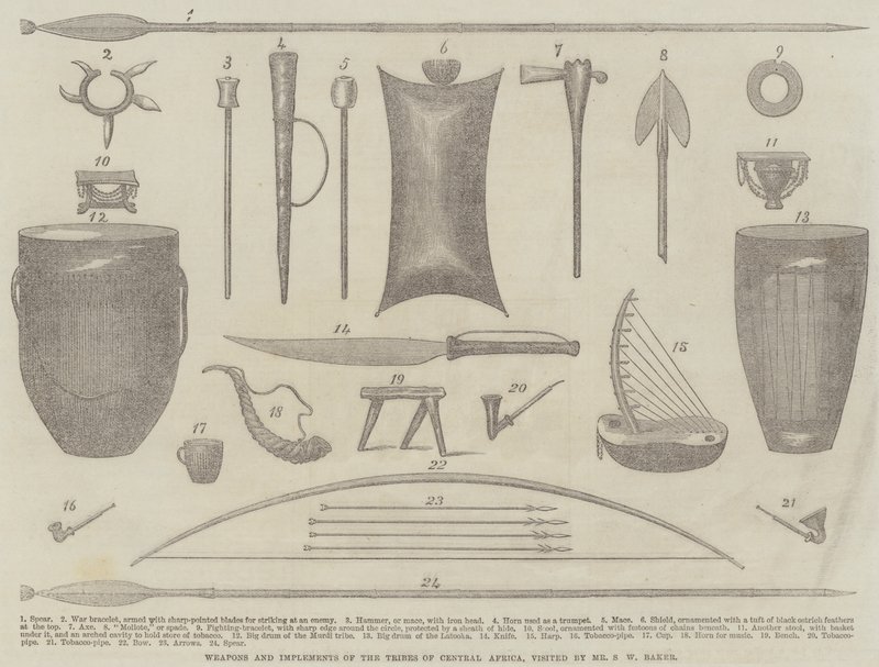 Weapons and Implements of the Tribes of Central Africa, visited by Mr S W Baker by English School