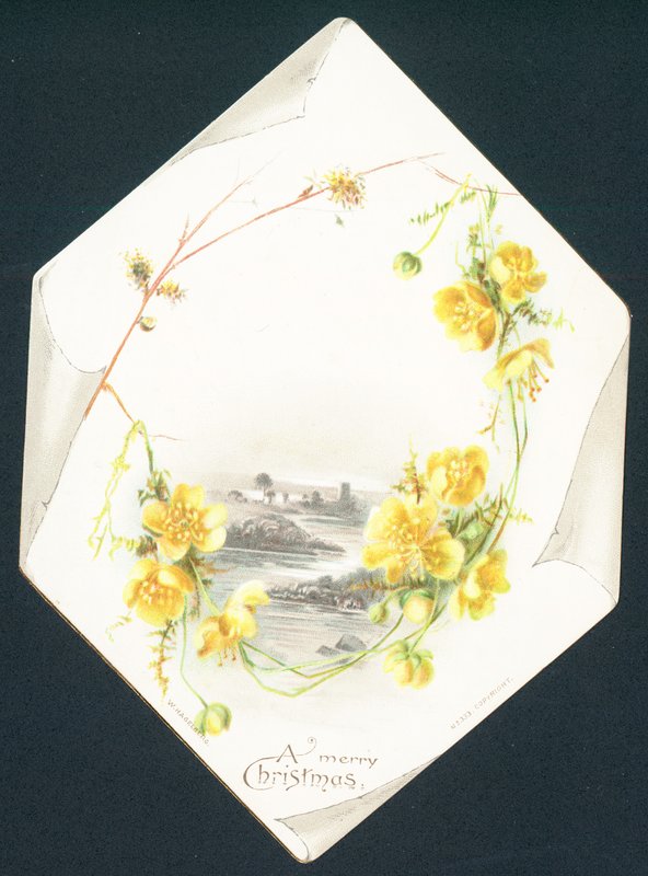 Wild Yellow Roses and Country Scene by English School