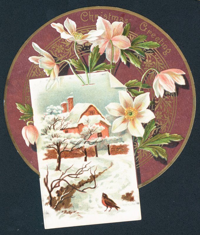 Winter Scene with Cottage and Robin by English School