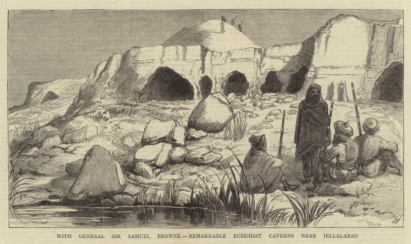 With General Sir Samuel Browne, remarkable Buddhist Caverns near Jellalabad by English School
