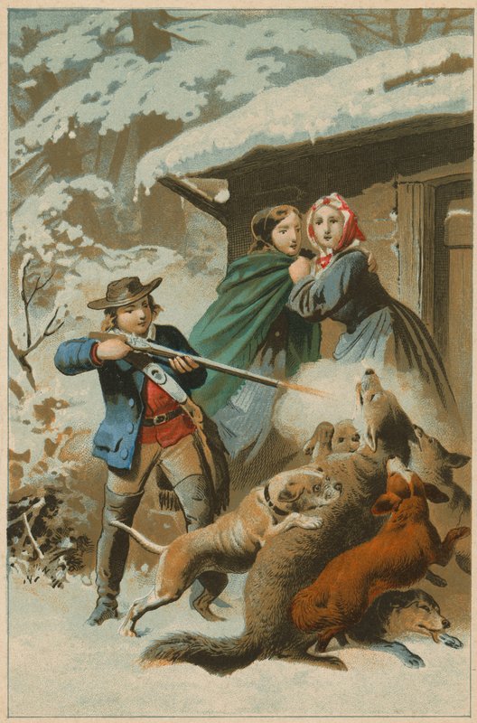 Wolf Being Attacked by Dogs as a Young Man Fires a Rifle by English School