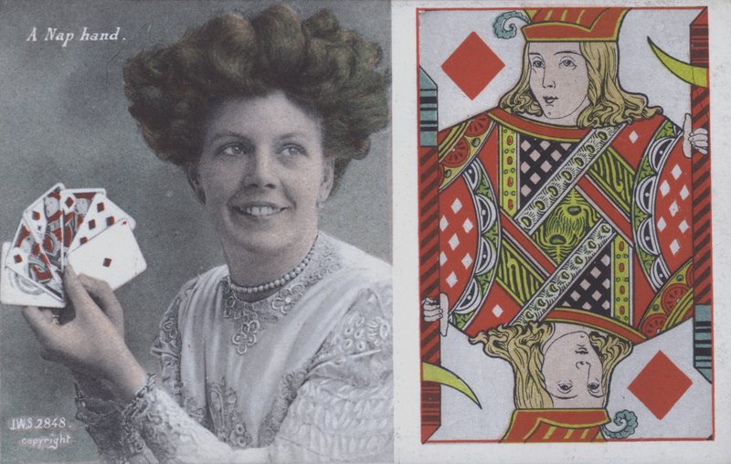 Woman with playing cards and the Jack of Diamonds by English School