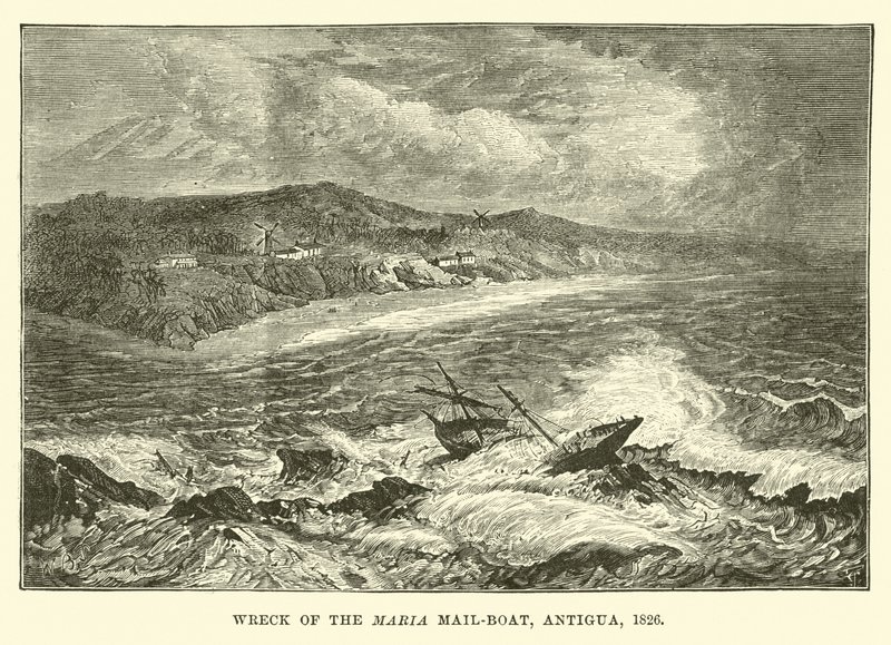 Wreck of the Maria Mail-boat, Antigua, 1826 by English School