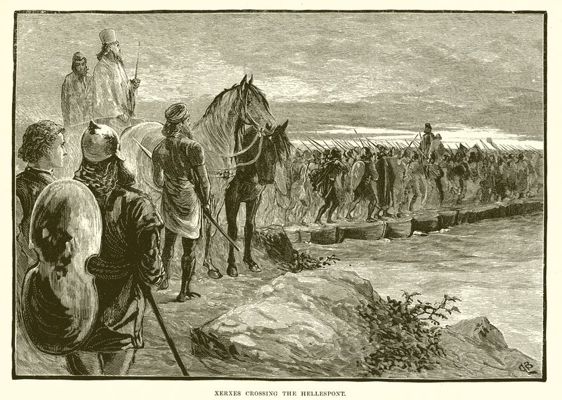 Xerxes Crossing the Hellespont by English School