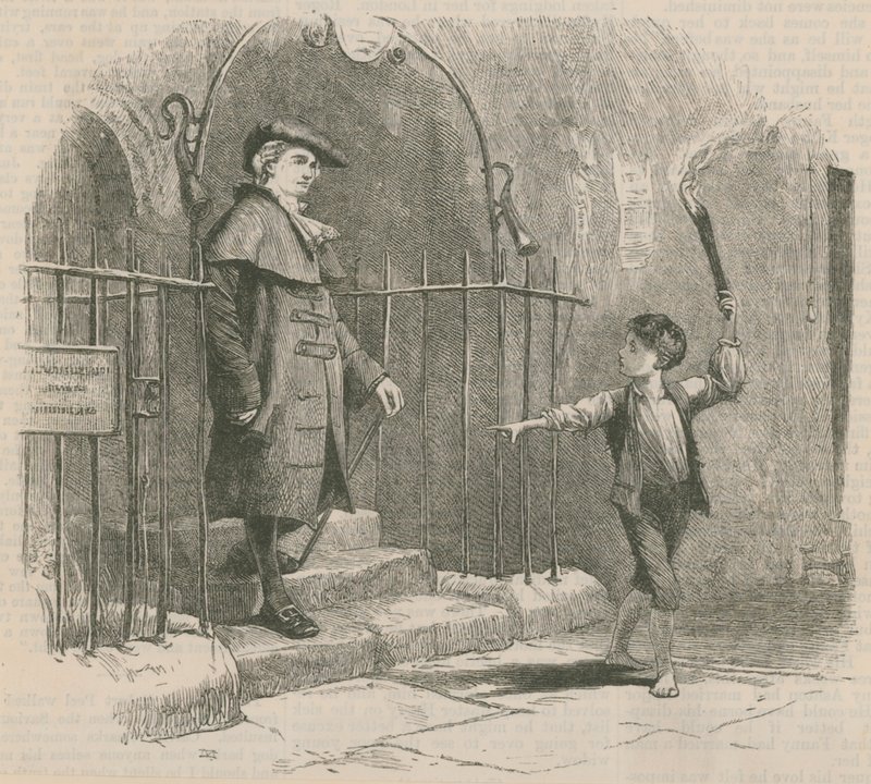 Young Boy Leading a Gentleman by Torch Light by English School