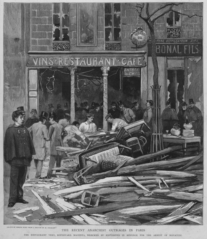 Anarchist terror in Paris: bombing of the Restaurant Very on the Boulevard de Magenta in revenge for the arrest of Ravachol, 25 April 1892 by Enoch Ward