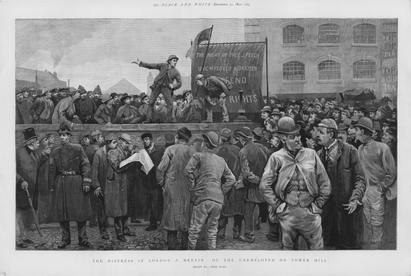 Meeting of unemployed workers on Tower Hill, London by Enoch Ward