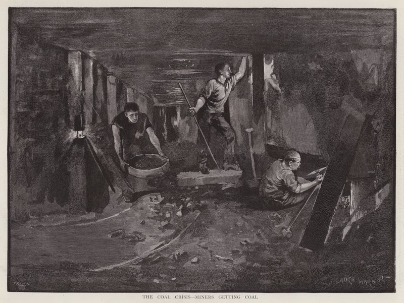 Miners working underground at the coal face by Enoch Ward