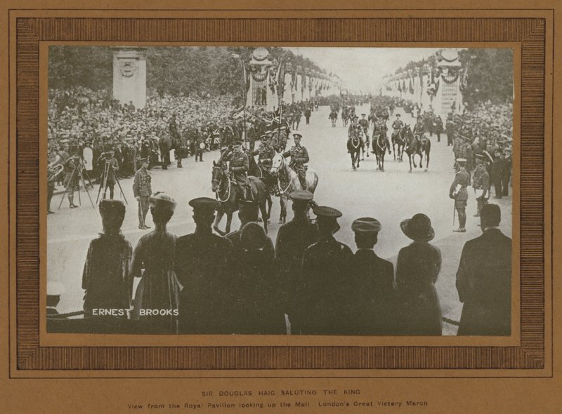Victory Celebrations in London in 1919, Sir Douglas Haig saluting the King (b/w photo) by Ernest Brooks