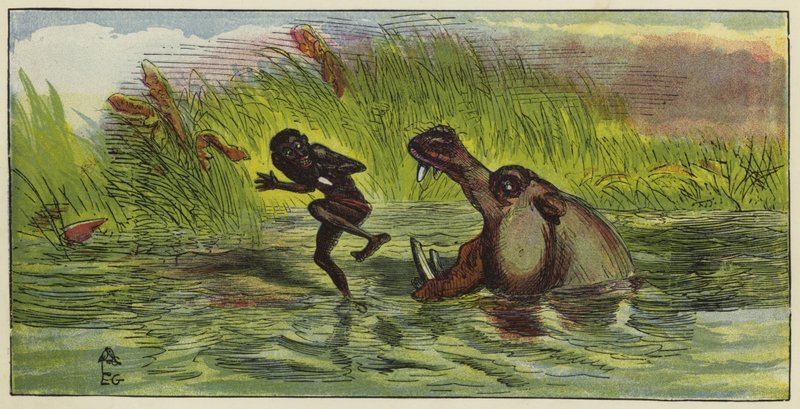 Ashanti Man Being Menaced by a Hippopotamus by Ernest Henry Griset