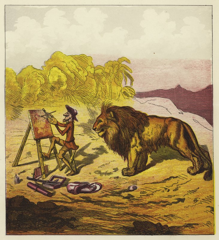 John Bold Surprised by a Lion While Painting by Ernest Henry Griset