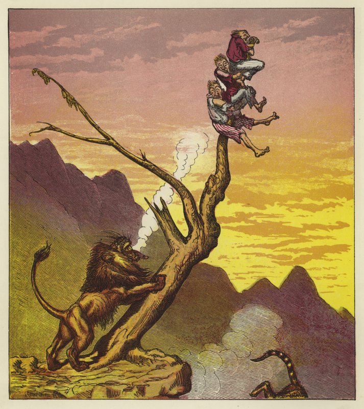 The Three Mariners Escape a Lion by Climbing a Tree by Ernest Henry Griset