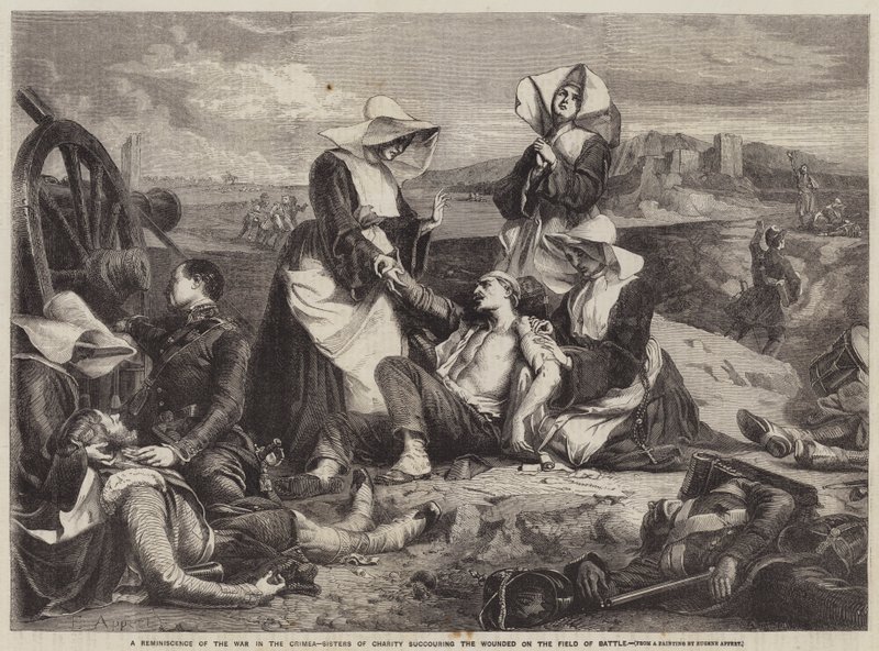 A Reminiscence of the War in the Crimea, Sisters of Charity succouring the Wounded on the Field of Battle by Eugene Appert