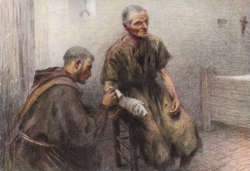 Friar Bentivoglia Tends a Leper by Eugene (after) Burnand