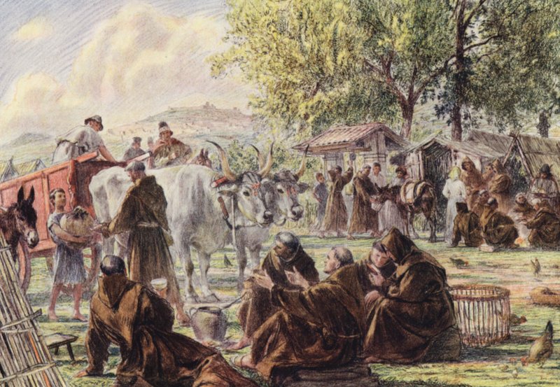 The Chapter at St Mary of the Angels near Assisi by Eugene (after) Burnand