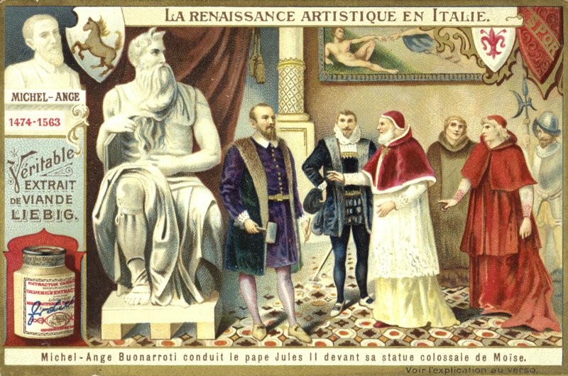 Michelangelo showing Pope Julius II his colossal statue of Moses by European School
