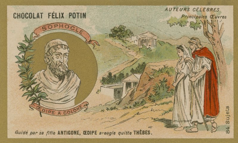 Sophocles, Greek Playwright, and a Scene from His Play Oedipus at Colonus by European School
