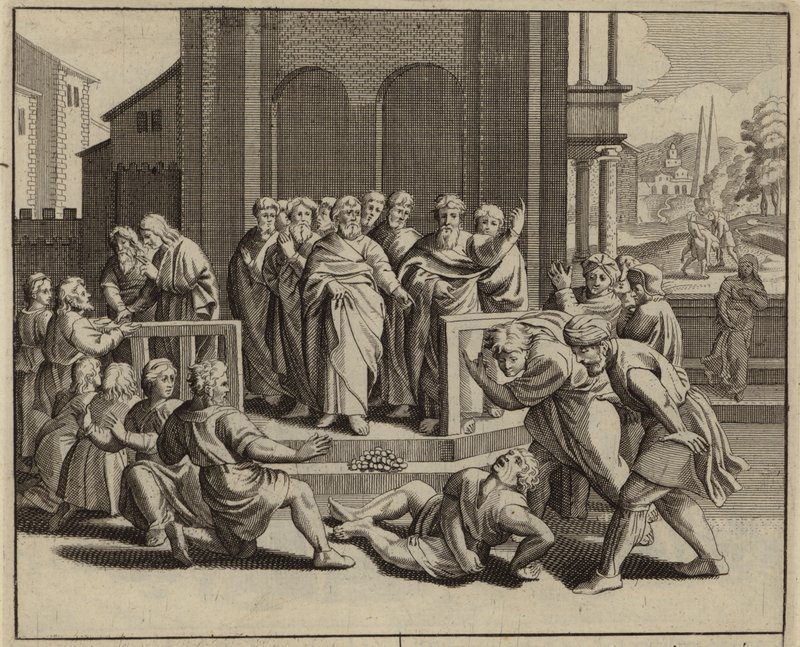 Ananias dropping dead after lying to the Holy Spirit by European School