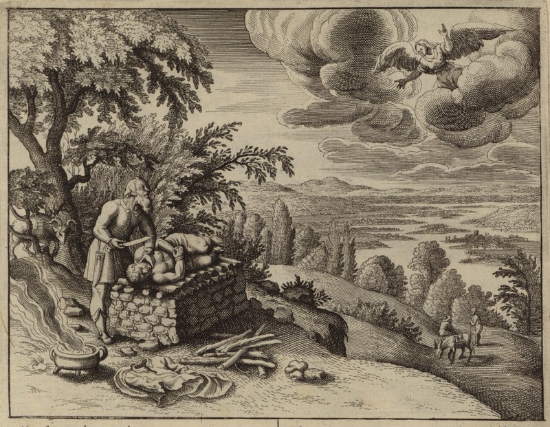 Angel intervening to stop Abraham from sacrificing his son Isaac by European School
