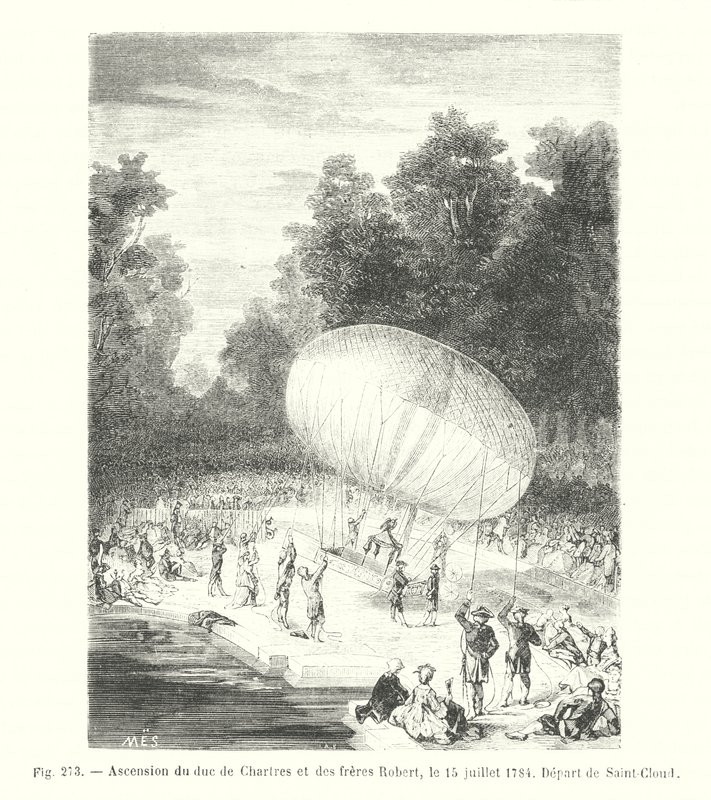 Ascent of the Duke of Chartres and the Robert Brothers on July 15, 1784, Departure from Saint-Cloud (engraving) by European School