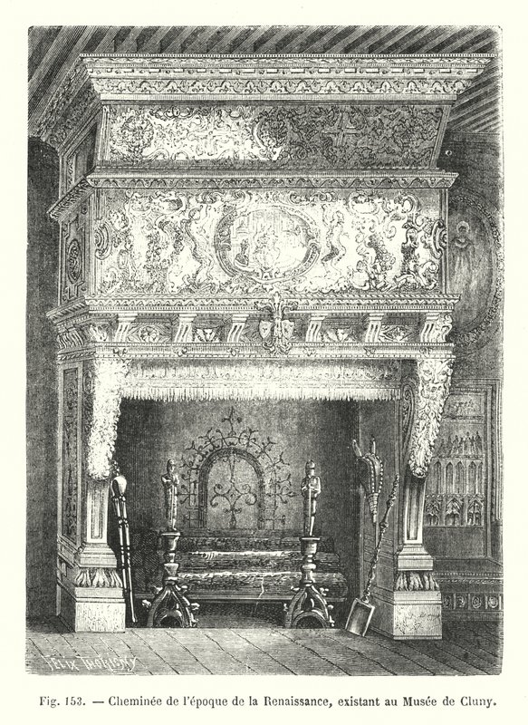 Renaissance Era Chimney, Existing at the Cluny Museum (engraving) by European School