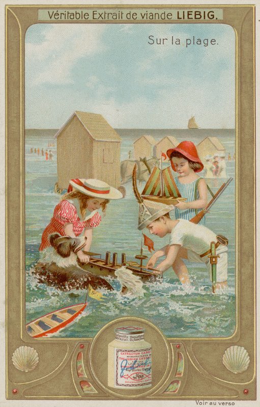Children Playing with Toy Boats and a Dog by European School