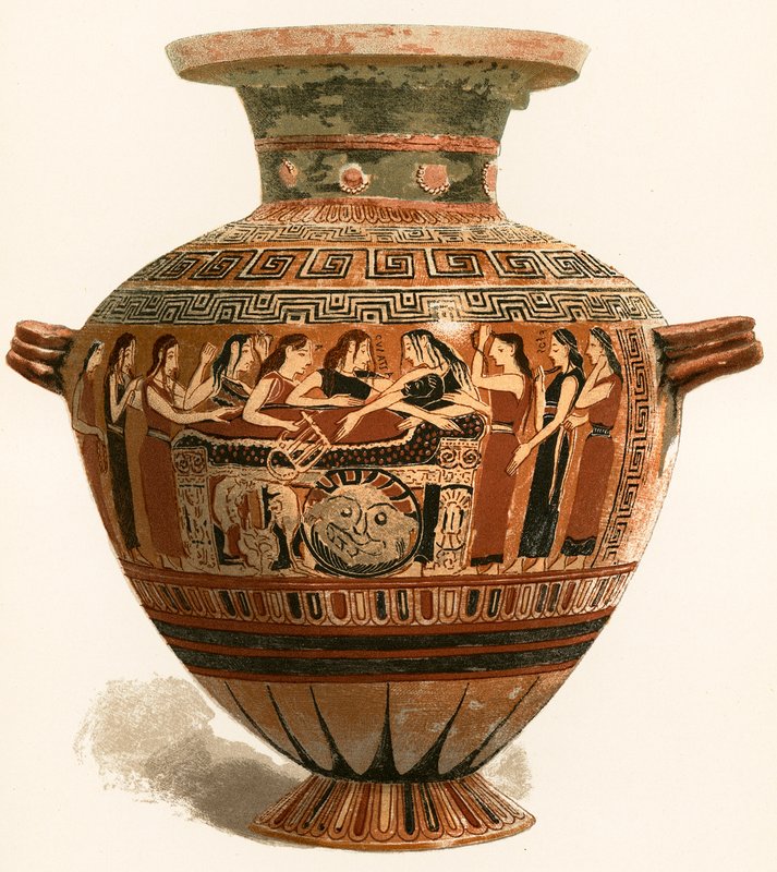 Corinthian Vase. Museum of the Louvre. Mourning over the Dead Achilleus by European School