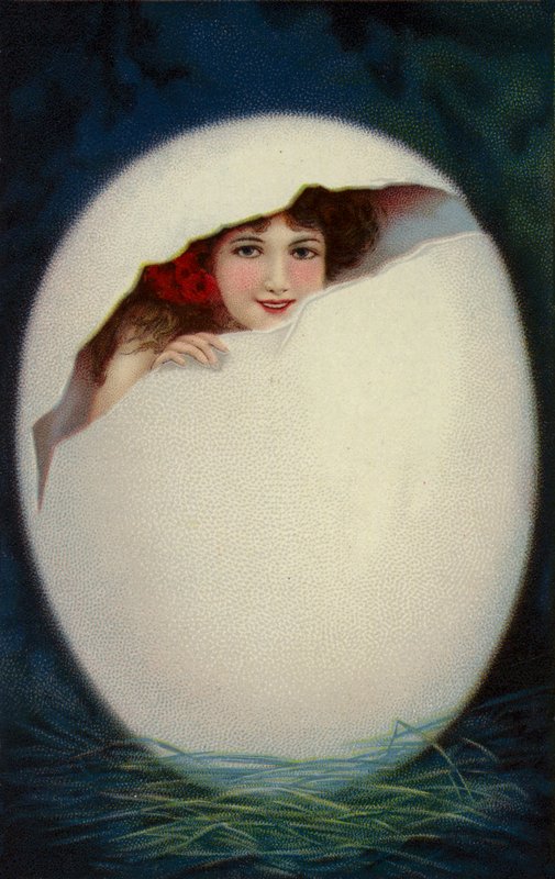 Girl Hatching from Easter Egg by European School