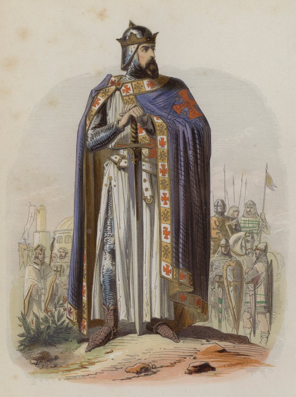 Godfrey of Bouillon, Frankish Leader of the First Crusade and First Ruler of the Kingdom of Jerusalem (colored engraving) by European School