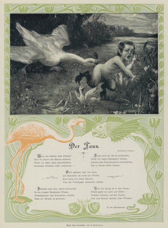 Goose chasing a faun by European School