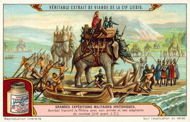 Hannibal Crossing the Rhone with His Army and Elephants, 218 BC by European School