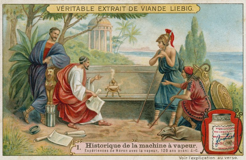 Hero of Alexandria experimenting with steam, 120 BC by European School