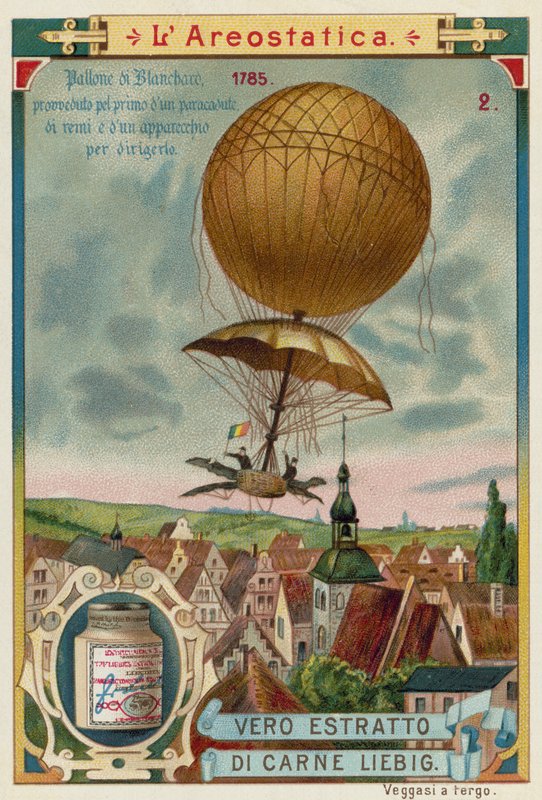 Jean-Pierre Blanchard making the first descent from a balloon by parachute, 1785 by European School