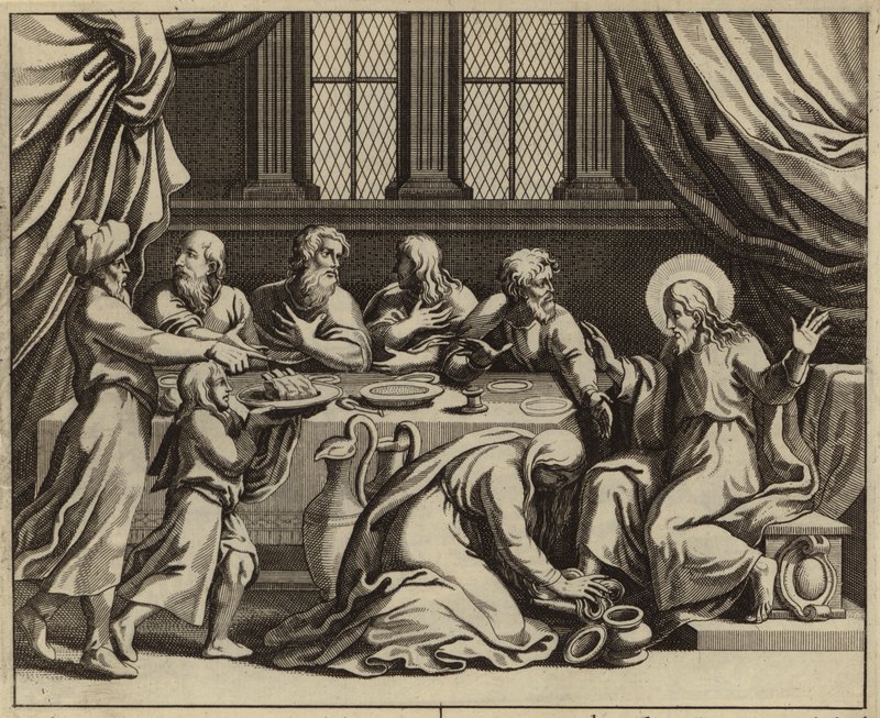 Jesus Christ anointed by a sinful woman at the house of Simon the Pharisee by European School