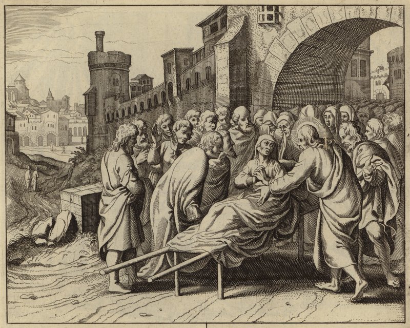 Jesus Christ raising the son of the widow of Nain from the dead by European School