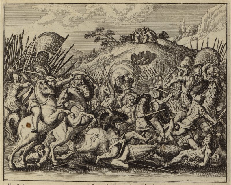 Joshua and the Israelites Defeating the Amalekites While Moses Prays on a Mountaintop by European School